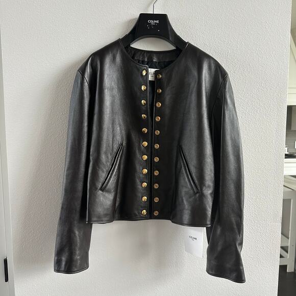 Celine Pure Collar Jacket with Snap Buttons in Soft Lambskin  Size 34 New - Picture 3 of 13